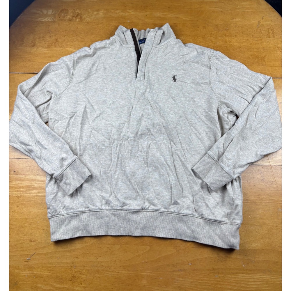 Polo Ralph Lauren Mens Large Oatmeal Heather Quarter Zip Pullover Sweatshirt